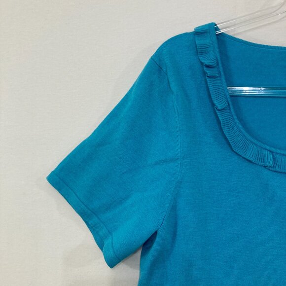 New Spenser Jeremy Large Blue Square Neck Ruffle Silk Blend Knit Stretch Top - Picture 4 of 8